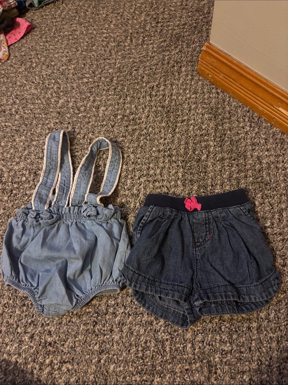 Bloomer suspenders and denim shorts
